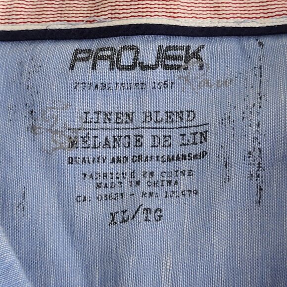 Projek Raw Shirt Mens Size XL Blue Linen Blend Button Up Beach Short Sleeve - Picture 10 of 13